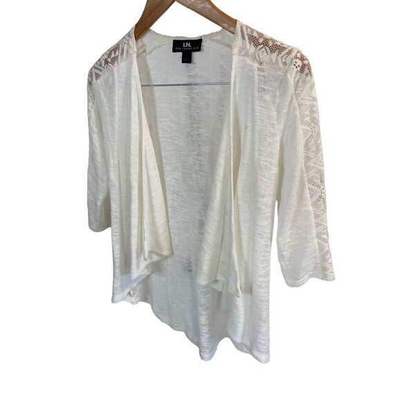 I.N. San Francisco White Three Quarter Lace Sleeve Open Front Top SZ Small - Picture 3 of 8